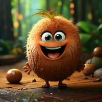 AI generated 3d cartoon realistic cute coconut fruit photo