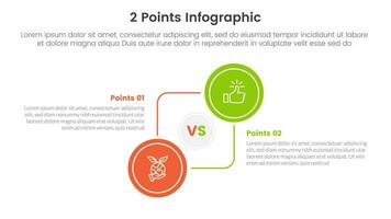 versus o comparar y comparación concepto para infografía modelo bandera con grande circulo circular y conexión con dos punto lista información vector