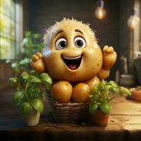 ai generado 3d dibujos animados vegetal patata foto
