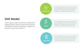 esg ambiental social y gobernancia infografía 3 punto etapa modelo con vertical circulo forma dirección concepto para diapositiva presentación vector