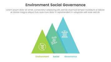 esg ambiental social y gobernancia infografía 3 punto etapa modelo con pirámide forma incrementar Derecha dirección concepto para diapositiva presentación vector