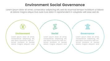 esg environmental social and governance infographic 3 point stage template with big circle outline union concept for slide presentation vector