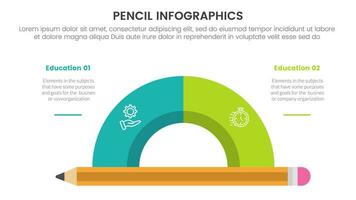 pencil education infographic 2 point stage template with half circle on top of pencil for slide presentation vector
