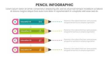 lápiz educación infografía 4 4 punto etapa modelo con lápiz apilar con descripción para diapositiva presentación vector