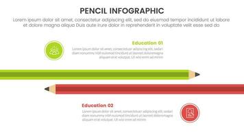 pencil education infographic 2 point stage template with long pencil vs versus comparison for slide presentation vector