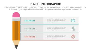 lápiz educación infografía 3 punto etapa modelo con en caja descripción conectado con lápiz para diapositiva presentación vector