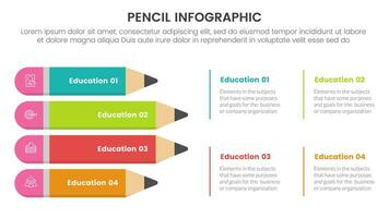 pencil education infographic 4 point stage template with pencil shaping arrow right direction for slide presentation vector