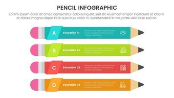 pencil education infographic 4 point stage template with long pencil stack for slide presentation vector