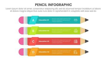 lápiz educación infografía 4 4 punto etapa modelo con largo lápiz apilar para diapositiva presentación vector