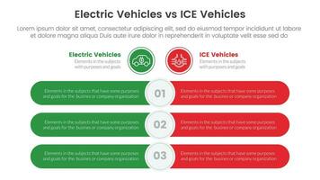 ev vs ice electric vehicle comparison concept for infographic template banner with round rectangle bar opposite with two point list information vector