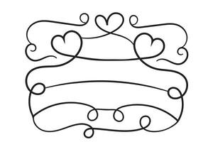 Hand drawn curly hearts scroll Line Calligraphic writing outline ribbon, calligraphy lettering poster useful valentine day, blank space writing for text, ribbon romantic love empty outline banner vector