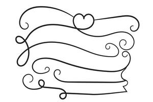 Hand drawn curly hearts scroll Line Calligraphic writing outline ribbon, calligraphy lettering poster useful valentine day, blank space writing for text, ribbon romantic love empty outline banner vector