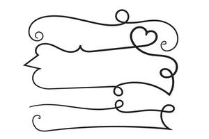 Hand drawn curly hearts scroll Line Calligraphic writing outline ribbon, calligraphy lettering poster useful valentine day, blank space writing for text, ribbon romantic love empty outline banner vector