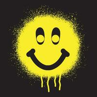 Smiley emoticon stencil graffiti with yellow spray paint on black background vector