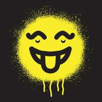 sonriente emoticon plantilla pintada atascado fuera lengua con amarillo rociar pintar en negro antecedentes vector