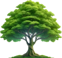 ai generato un animato albero con verde le foglie e erba png