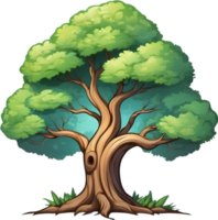 AI generated an animated tree with green leaves and grass png