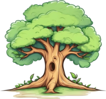 ai generato un animato albero con verde le foglie e erba png