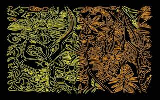 Yellow color Hand drawn floral minimal elements in line art style vector