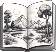 AI generated open book with plant and tree clipart png