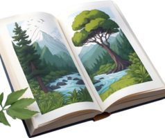 ai generato Aperto libro con pianta e albero clipart png