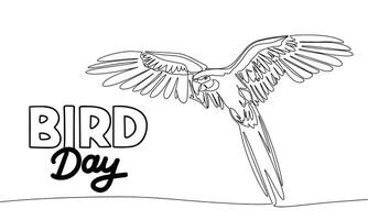 Bird day banner. Handwriting lettering Bird day text line art fly parrot. Hand drawn vector art.