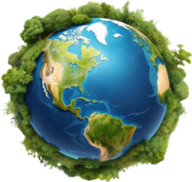 AI generated earth globe with trees and transparent background png