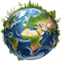 AI generated earth globe with trees and transparent background png