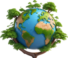 AI generated earth globe with trees and transparent background png