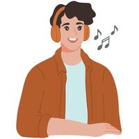 un hombre utilizando auricular escuchando a el música ilustración vector