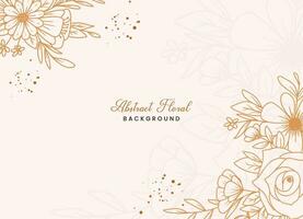 Hand-drawn floral botanical background with line art flowers and leaves vector