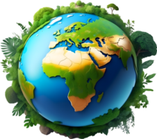 AI generated earth globe with trees and transparent background png