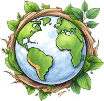 AI generated earth globe with trees and transparent background png