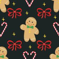 Gingerbread cookie seamless pattern on black background vector