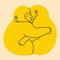 Two monkeys hugging. Vector illustration in flat cartoon style