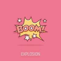 Vector cartoon boom comic sound effects icon in comic style. Sound bubble speech sign illustration pictogram. Boom business splash effect concept.