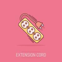 Vector cartoon extension cord sign icon in comic style. Electric power socket sign illustration pictogram. Power socket business splash effect concept.