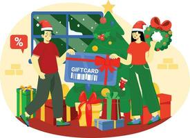 Man gifting Christmas gift card to woman vector