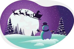 Christmas night with snowman vector