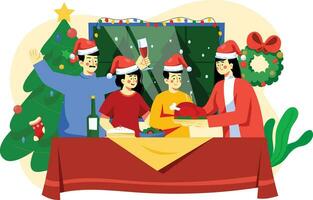 Family having Christmas dinner together Illustration vector