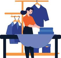 Hand Drawn Housewife ironing clothes in flat style vector