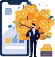 Hand Drawn Businessman with money tree in Passive Income concept in flat style vector