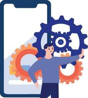 Hand Drawn Engineer or architect with cogs in construction concept in flat style vector