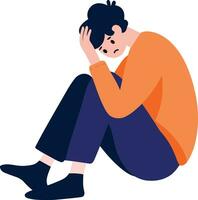 Hand Drawn teenage character is depressed in flat style vector