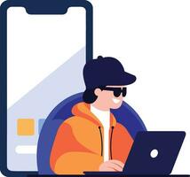 Hand Drawn Thief or hacker in concept Cyber Security in flat style vector