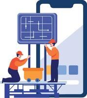 Hand Drawn Engineer installing solar cells in flat style vector