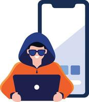 Hand Drawn Thief or hacker in concept Cyber Security in flat style vector