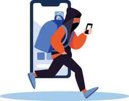 Hand Drawn Thief or hacker in concept Cyber Security in flat style vector