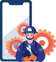 Hand Drawn Engineer or architect with cogs in construction concept in flat style vector