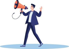 Hand Drawn Businessman with megaphone in discount concept in flat style vector